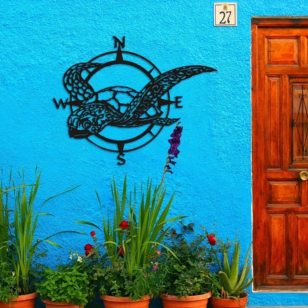 Черная Металлическая Морская Черепаха Компас Настенная Вывеска Пляжный Декор