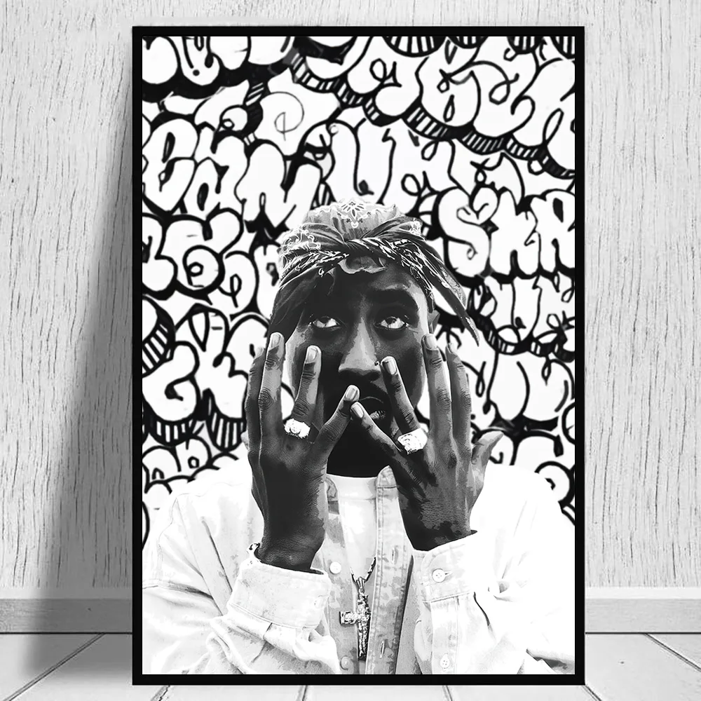 

Portrait of 2PAC Canvas Art Posters and Prints Tupac Shakur Wall Art Paintings Black and White Rapper Modern Picture Home Decor