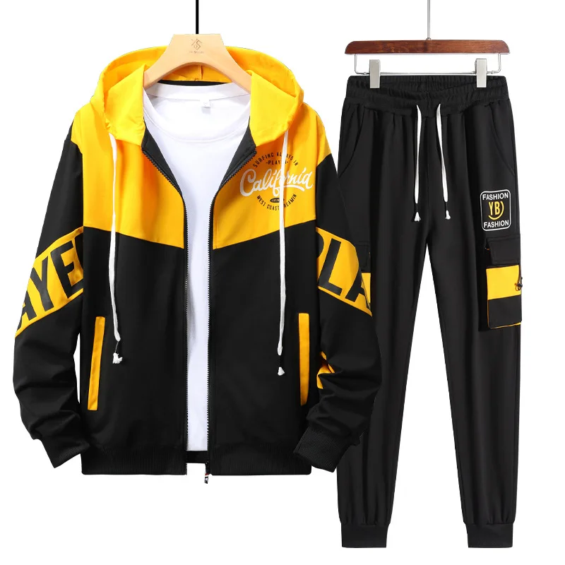 2022 Spring Autumn Men's Tracksuits Cardigan Hooded Sweater Pants Suit Student Korean Version Casual Running Sports 2 Piece Set