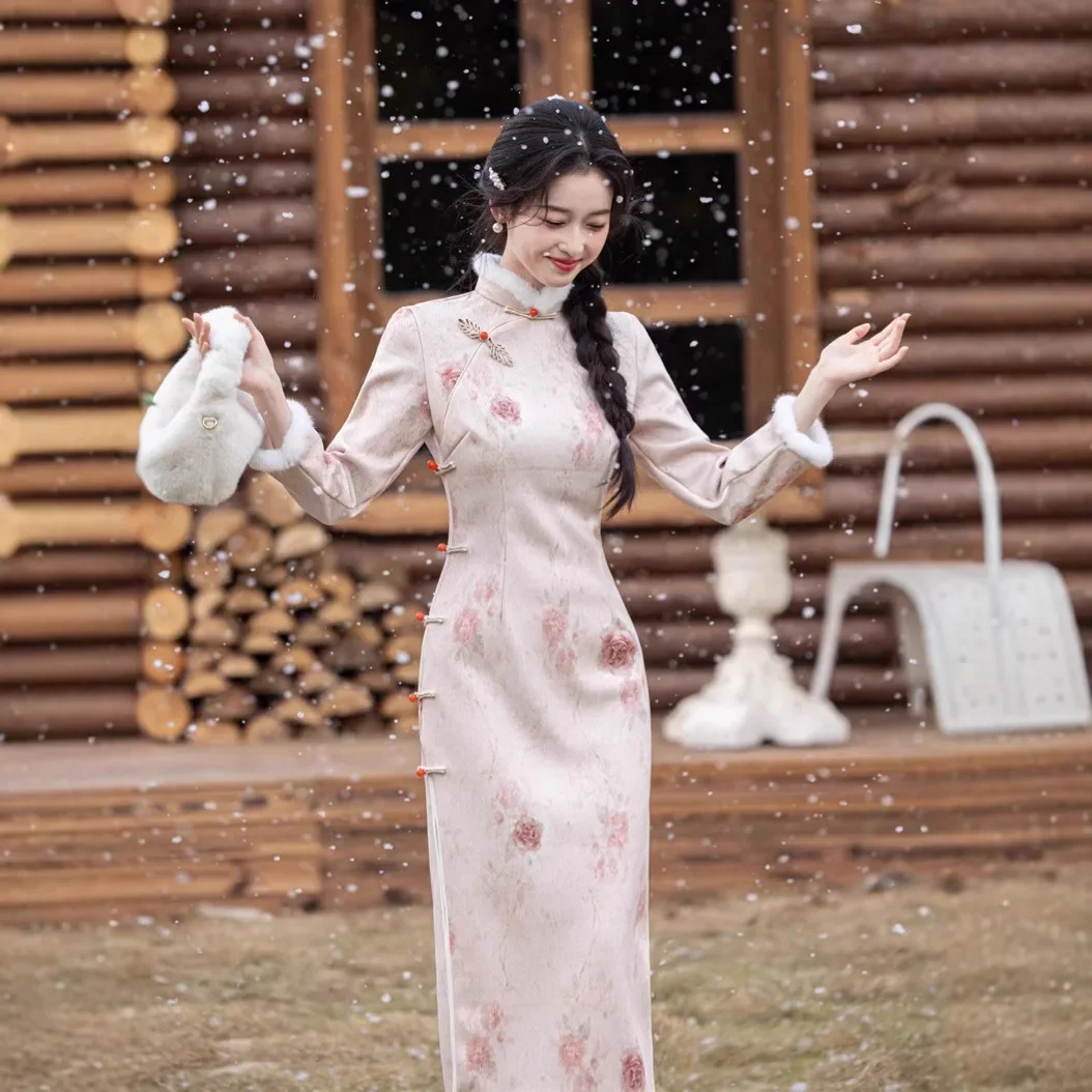 Yourqipao 2025 новая зимняя китайская юбка Ципао Ханфу из синели плюс бархатная