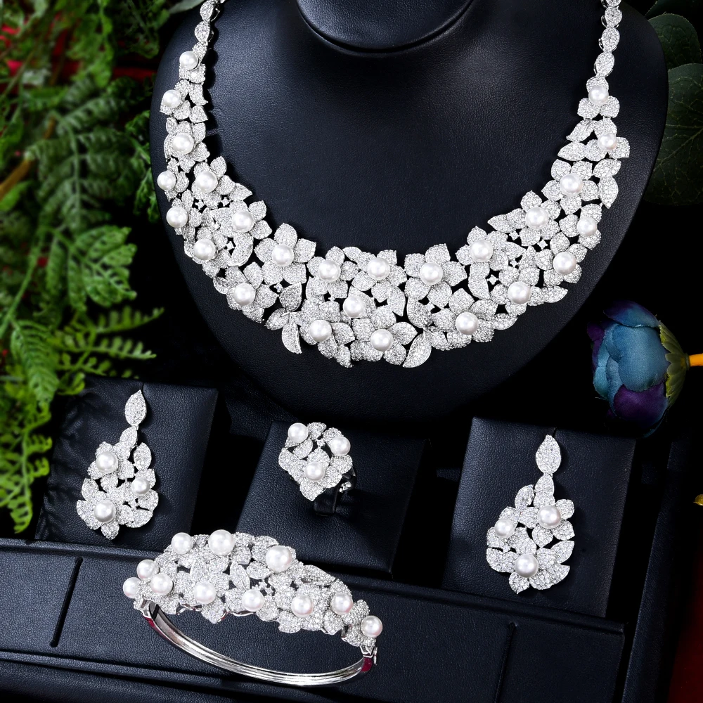 

Jimbora роскошное жемчужное круглое свадебное ожерелье браслет кольцо серьги для женщин вечерние шоу Дубай Свадебный комплект ювелирных изде...