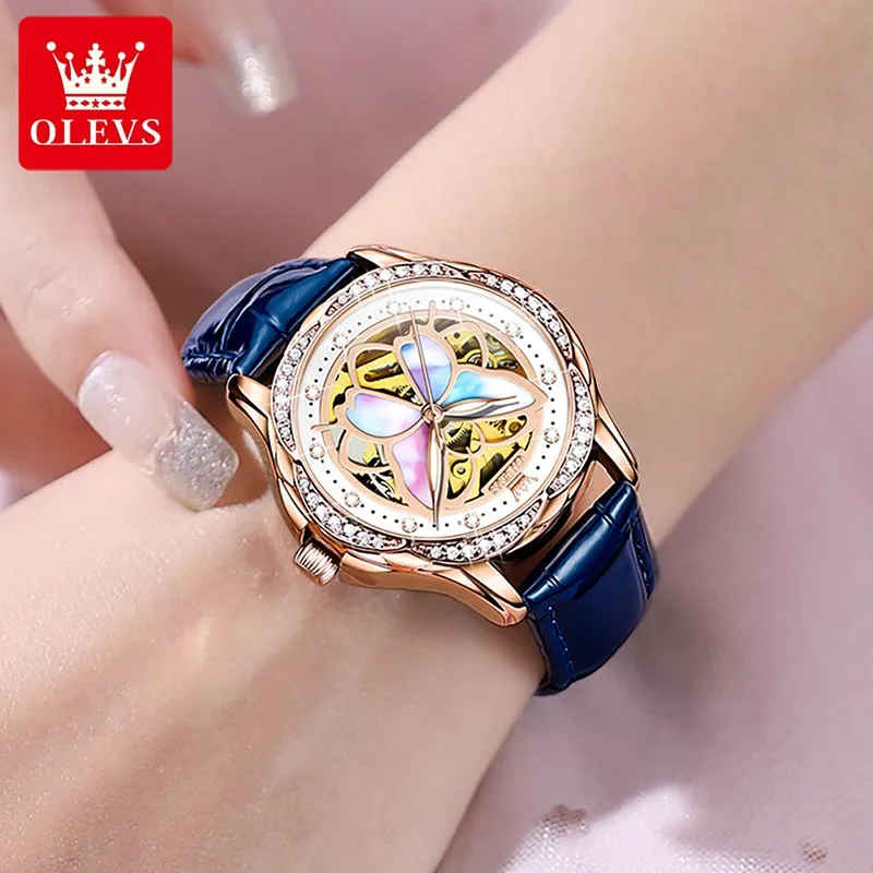 OLEVS 2023 New Automatic Mechanical Watch Casual Fashion Butterfly Dial Womens Watches Luxury Diamond 30M Waterproof Luminous enlarge
