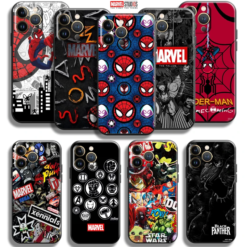 

Spiderman Avengers Logo For Apple iPhone 13 12 11 Pro Max Mini X XR XS Max SE 5 5s 6 6S 7 8 Plus Phone Case Black Funda Back