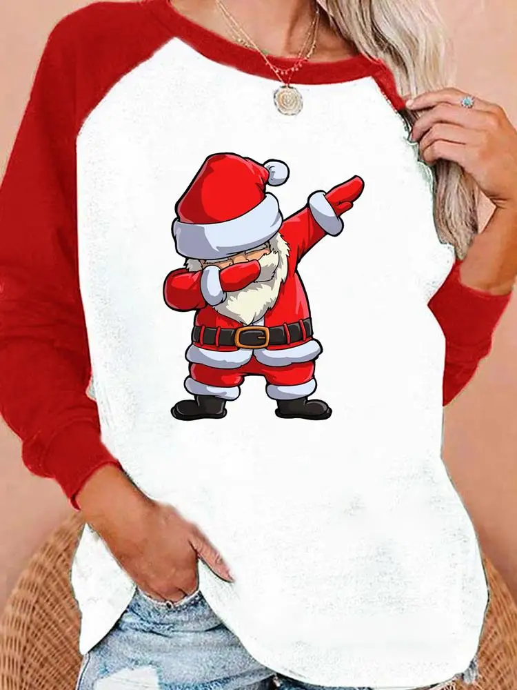 

Женская футболка с принтом «Санта Клаус» и рукавом реглан