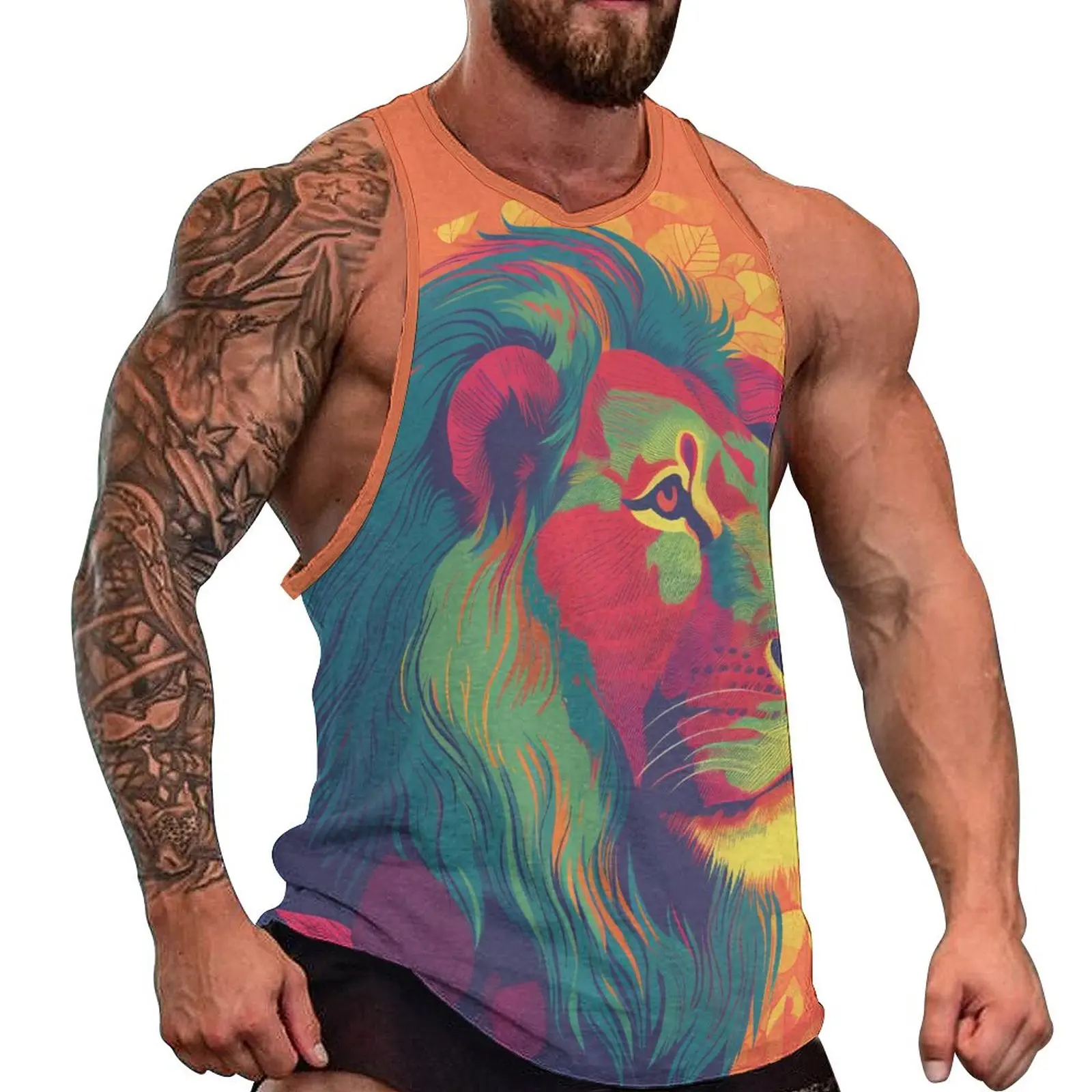 

Майка с принтом льва для мужчин, верхняя одежда без рукавов в стиле Neo, основа, художественная уличная одежда, летняя рубашка с рисунком в спо...