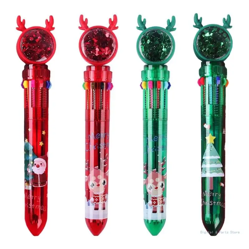 

M17F 5Pcs Christmas Ballpoint Pen Sequins Designed Multicolor Pen 10-in-1 Retractable Ballpoint Pen for Kid Game Reward