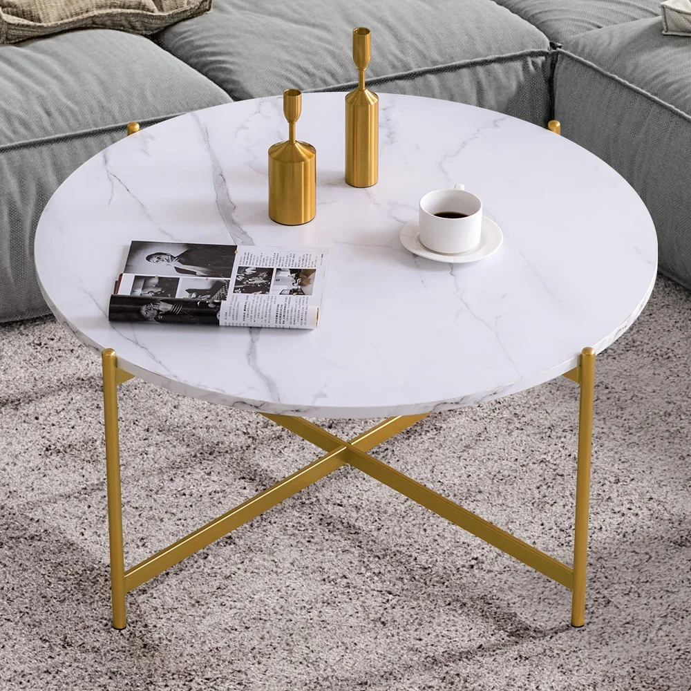 

Современный круглый журнальный столик, золотая металлическая рама с мраморной поверхностью, 36 дюймов