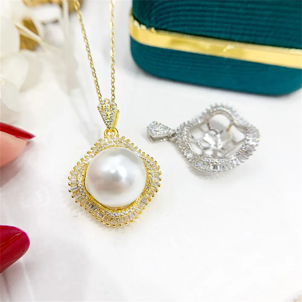

DIY Pearl Mini S925 Sterling Silver Pendant with Empty Holder Gold Silver Necklace Pendant with 10-12mm Beads