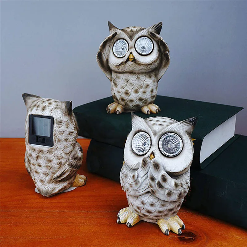 

Owl Figurine Yard Ornament Solar Powered Garden Sculpture Light Outdoor Patio Fountain Home Corridor Statue Lamp Landscape Decor