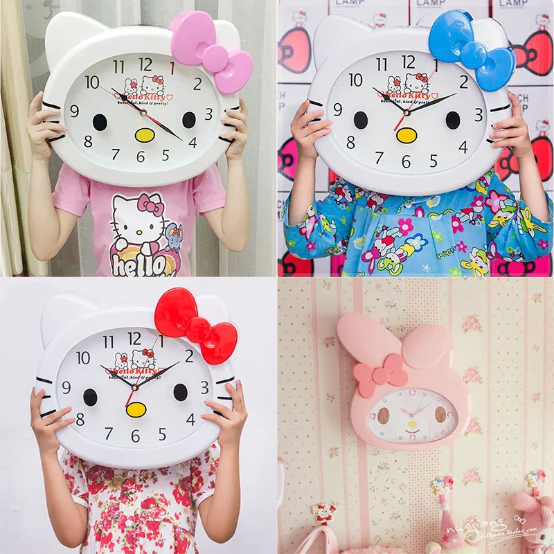 Kawaii Sanrio Accessories Hello Kitty My Melody Silent Wall Clock Cute Anime Cartoon Children Bedroom Clock Decoration