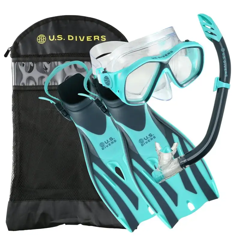 

Adult Snorkeling Set - Mask, Fins, Snorkel, and Bag Included - Small /Medium (Blue)