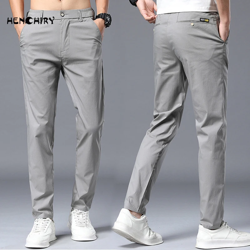 

HENCHIRY 2022 Spring Men's Casual Pants Cotton Pants Straight Large Size Business Pants High Quality 3 Colors Fashion Suit Pants