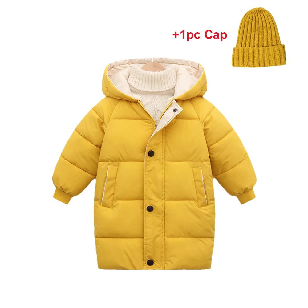 

Young Children's Winter Down Jackets Fashion Boys Girls Cotton-Padded Hooded Parkas Kids Outerwear Long Coats Teenage Overcoats