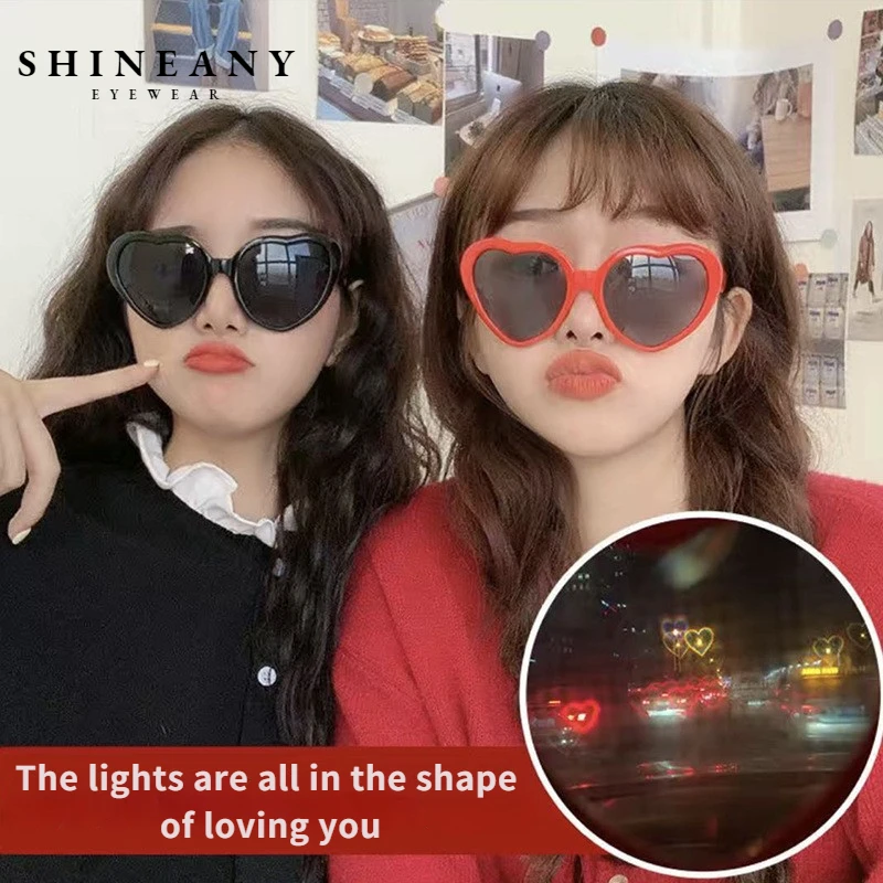 

【SHINEANY】Love Heart Shaped Effects Glasses Watch The Lights Change To Heart Shape At Night Diffraction Women Fashion Sunglasses