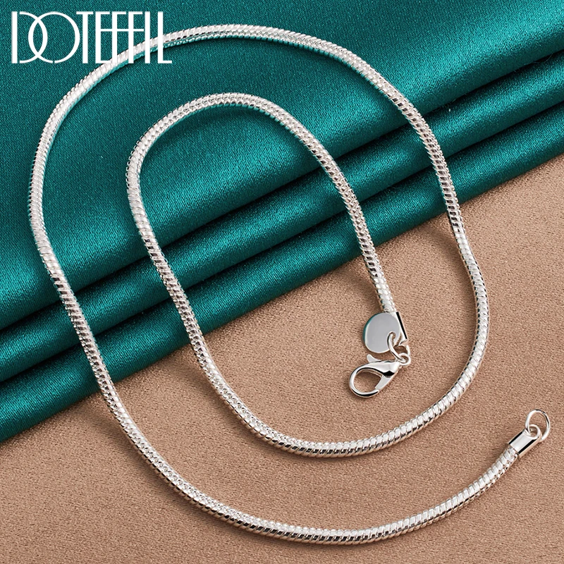 

DOTEFFIL 925 Sterling Silver 16/18/20/24/22/24/26/30 Inch 3mm Snake Chain Necklace For Woman Man Wedding Engagement Jewelry