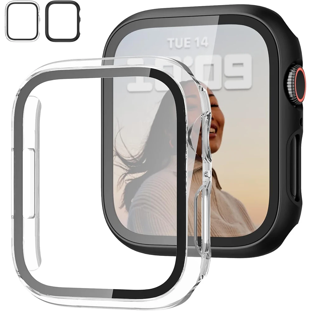 2pcs Tempered Glass+cover For Apple Watch case Series 10 42mm 46mm Screen Protector iWatch 10/9/8/7/6/5/4/SE 44mm 45mm 49mm