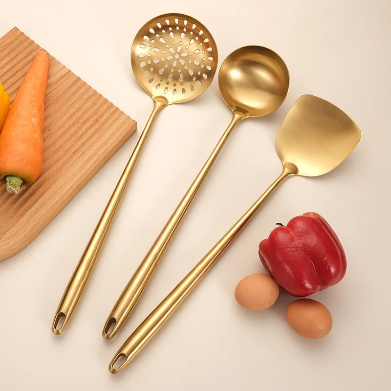 

Cross-border Amazon 304 stainless steel kitchenware set kitchen cooking tools spatula spoon gold