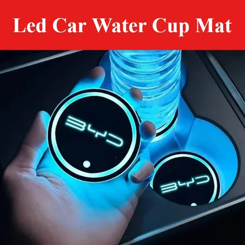 

Светодиодный автомобильный коврик для стакана с водой для BYD KING DMI BYD Chazor, держатель для напитков, эмблема, авто, декоративное освещение для интерьера, модифицированные аксессуары для автомобиля