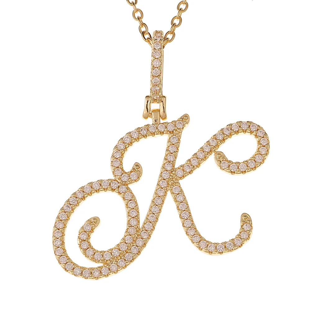 Large Initial Pendant Necklaces Hip Hop Man Women Big Letter Zircon Pendant Necklace