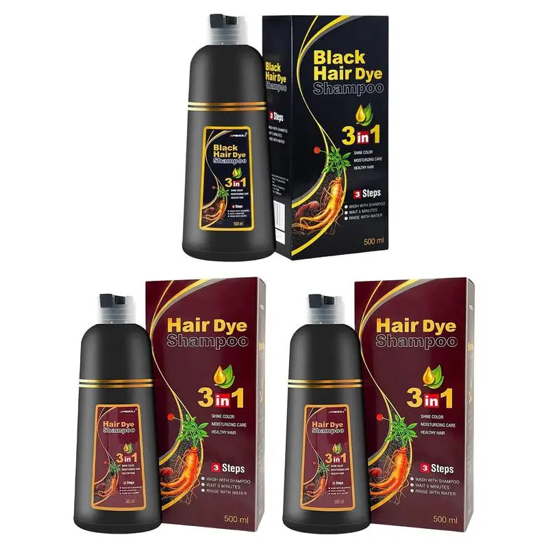 

Black Hair Dye Shampoo 3 In 1 Organic Hair Color 500mL Thickening Cleanser Nourishing Free Instant Coloring Adds Shine Shampoo