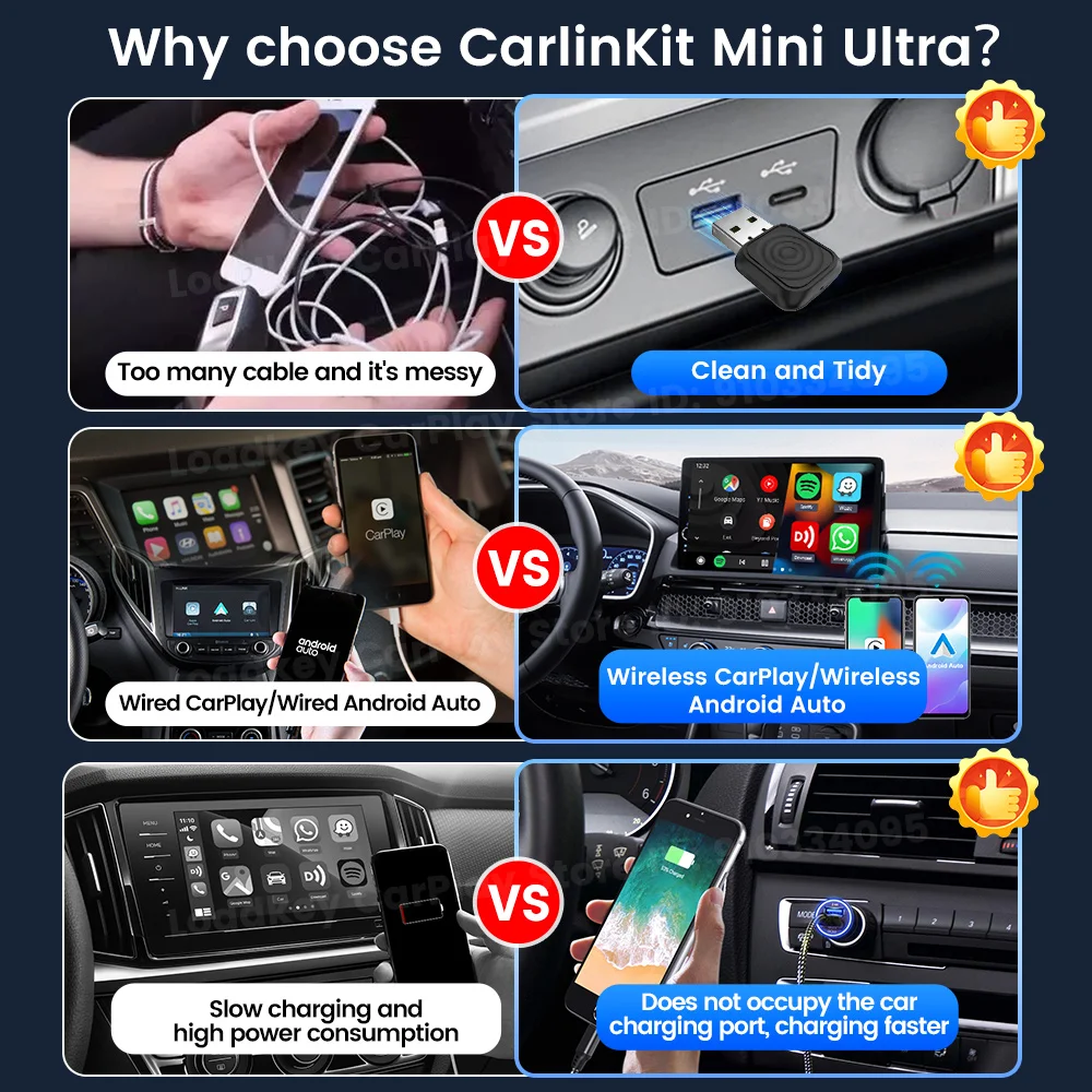 Фото Беспроводной адаптер Carlinkit CarPlay, беспроводной Android-адаптер 2 в 1, автоматическое подключение для Mazda Subaru Citroen Audi Mercedes Kia №3