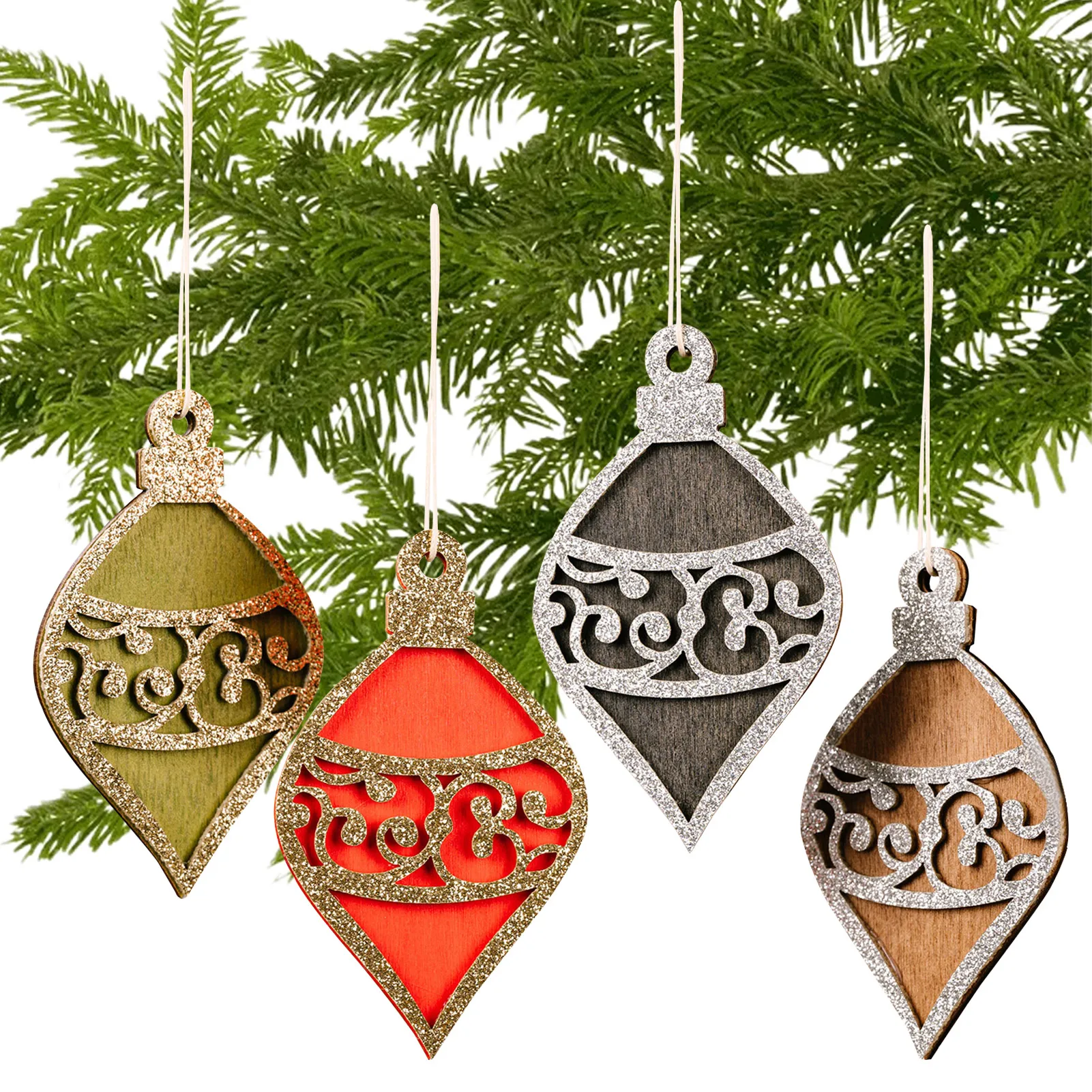 

4 шт., деревянные подвесные украшения для ёлки