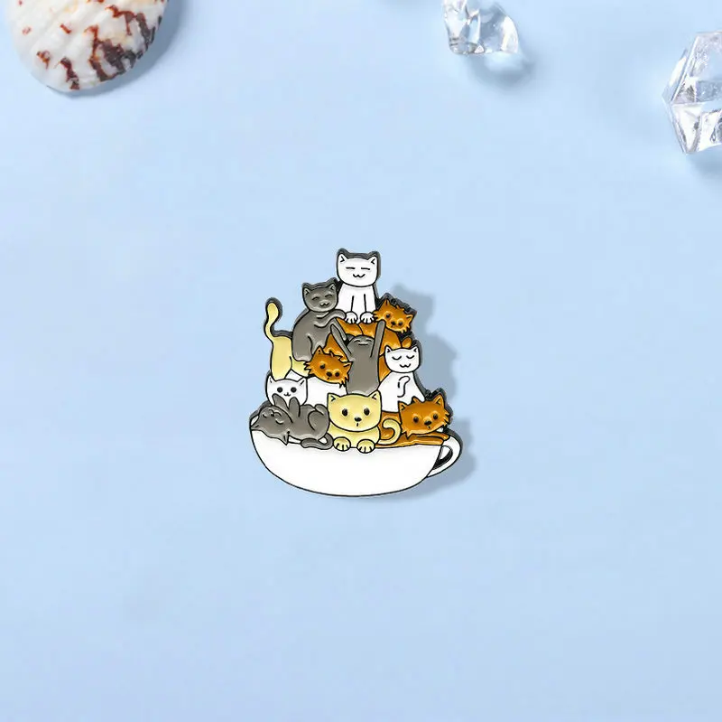 Эмалированная булавка в виде чашки животного индивидуальный значок кошки
