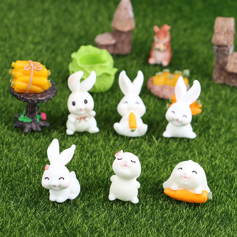 

9pcs/set Cute Rabbit Ornament Family Ornament Bunny Carrot Garden Bonsai Decoration Toy