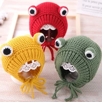 childrens frog beanie hat baby girls boys winter cartoon woolen knitted hat for kids cute super warm crochet child earflap hat