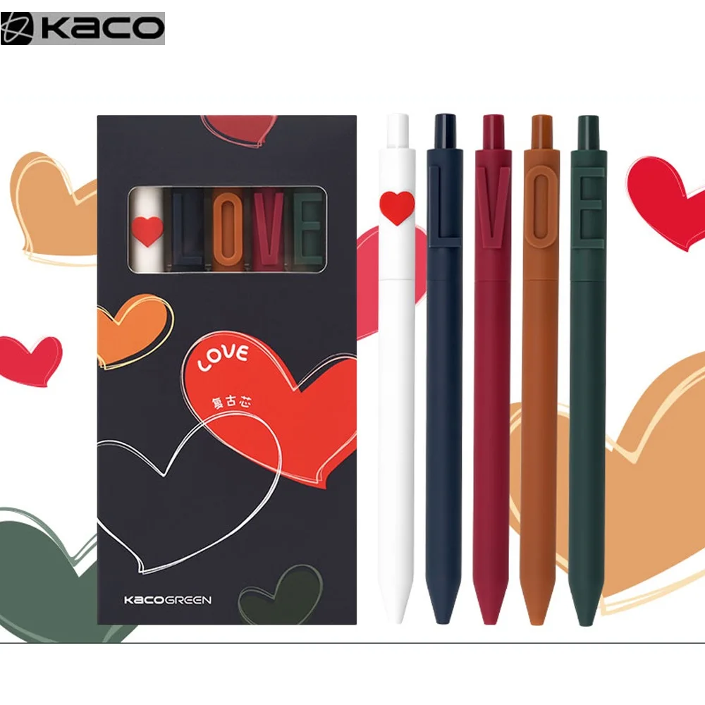 

Kaco 5pc/Lot Retro Cute Gel Pen Set 0.5MM Color Ink Quick Drying Pучка Caneta for Valentine's Day Student Office Supplies