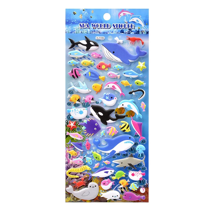 

1 лист пышные объемные наклейки для детей, 3D Мультяшные морские животные, наклейки для фотографий, подарок для скрапбукинга, случайный