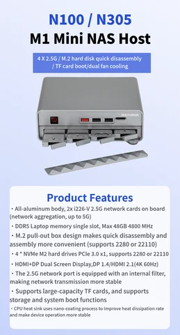 SZBOX M1 MINI Pro AlderLake N100/i3-N305 NAS Host Soft Router Металлический корпус 1*DDR5 5*M.2 SSD 4*2.5G i226V Вентилятор PVE ESXI Настольный мини-ПК
