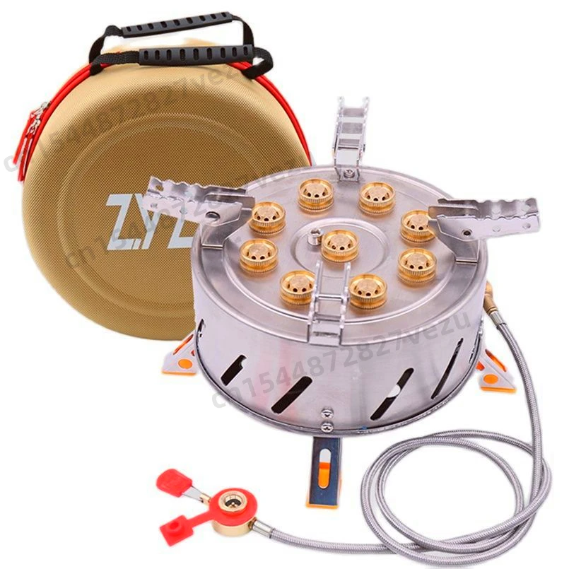 

Туристическая горелка с 9 отверстиями, 19800 Вт, портативная ветрозащитная уличная газовая плита из нержавеющей стали, оборудование для пикни...