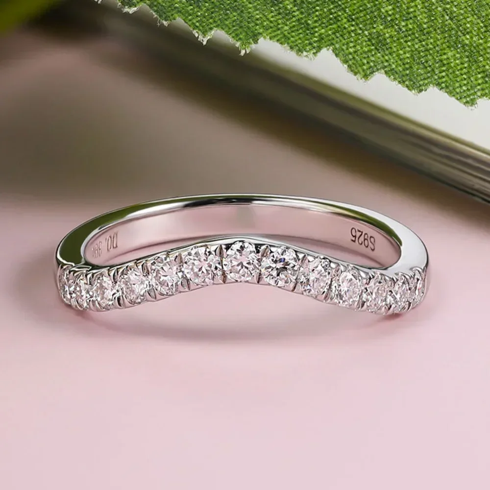 Фото M-JAJA Moissanite Ring Curved Wedding Band 925 Sterling Silver Engagement Rings D VVS1 0.39ct Lab Diamond Jewelry for Women Gift №1