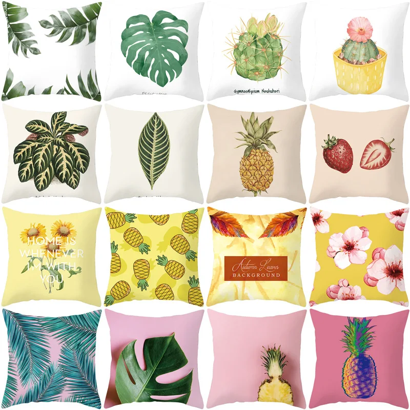 

Cartoon Fruit Pillowcase Tropical Palm Leaves Throw Pillow Cover Decorative Cushions for Elegant Sofa Bed Chair Pillow Cover