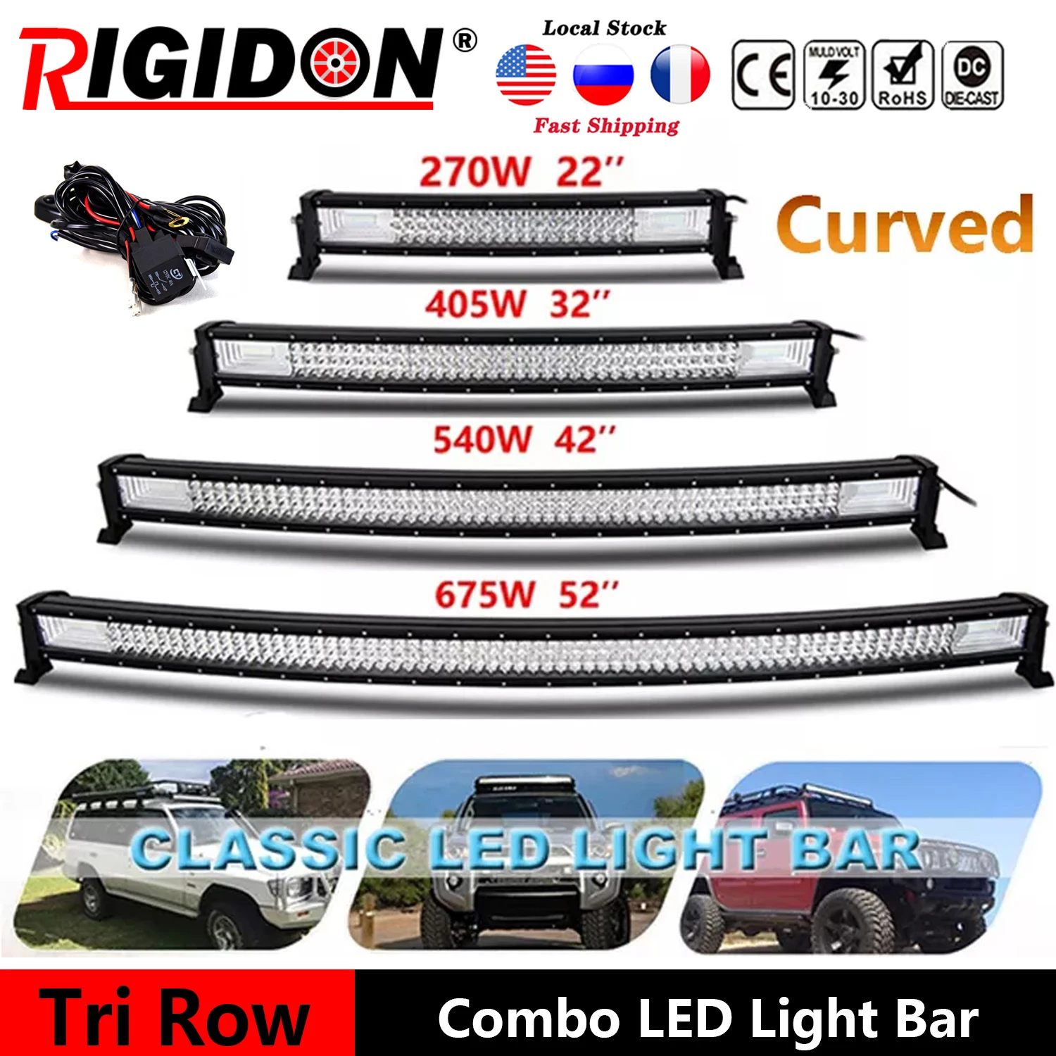 

RIGIDON 7D Tri Row 22 32 42 52 inch Combo Beam Curved LED Light Bar For Off Road Car Lada Tractors SUV ATV Driving Work Lights