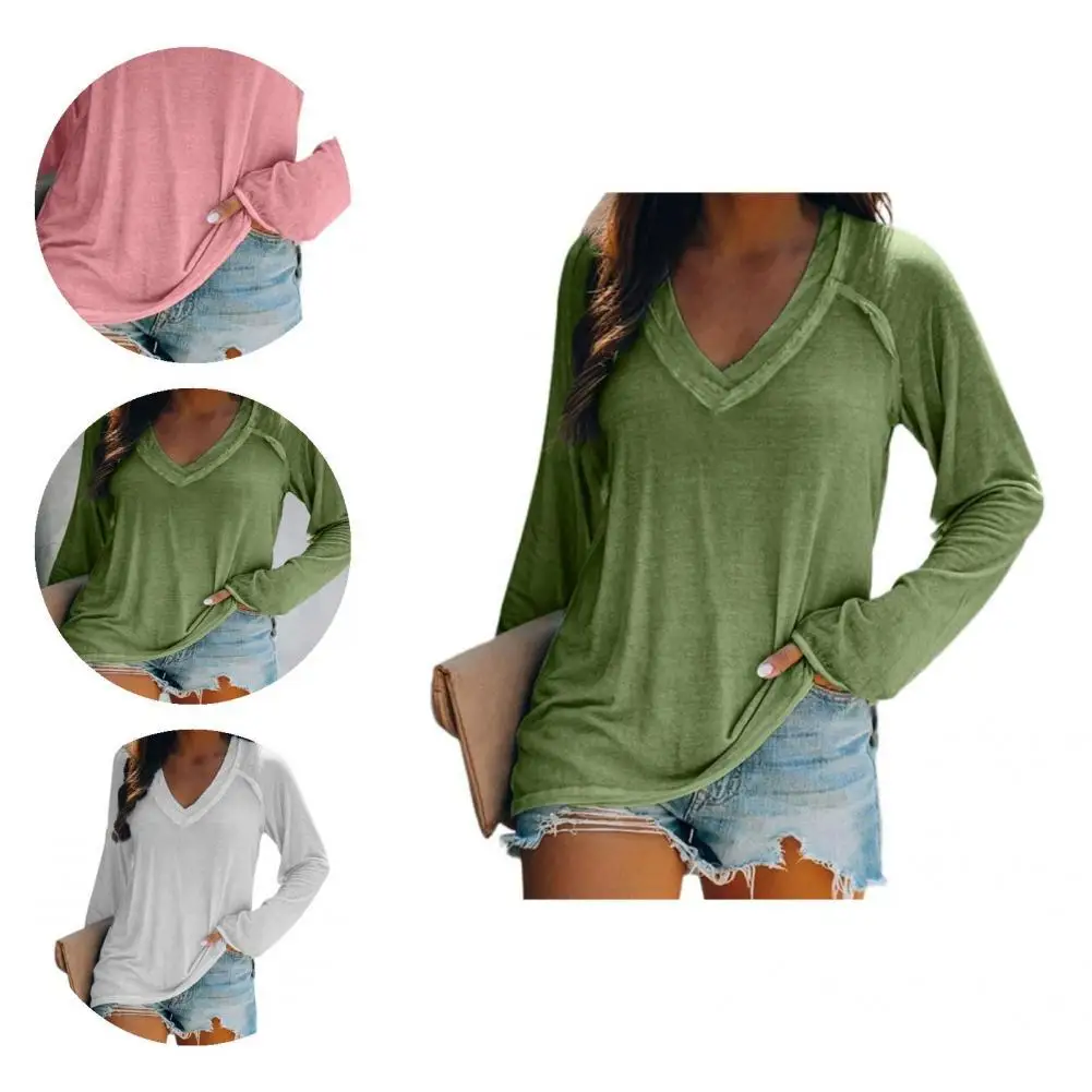 

Streetwear Casual Pure Color Loose-fitting T-shirt Top Women Pullover Long Sleeve for Party