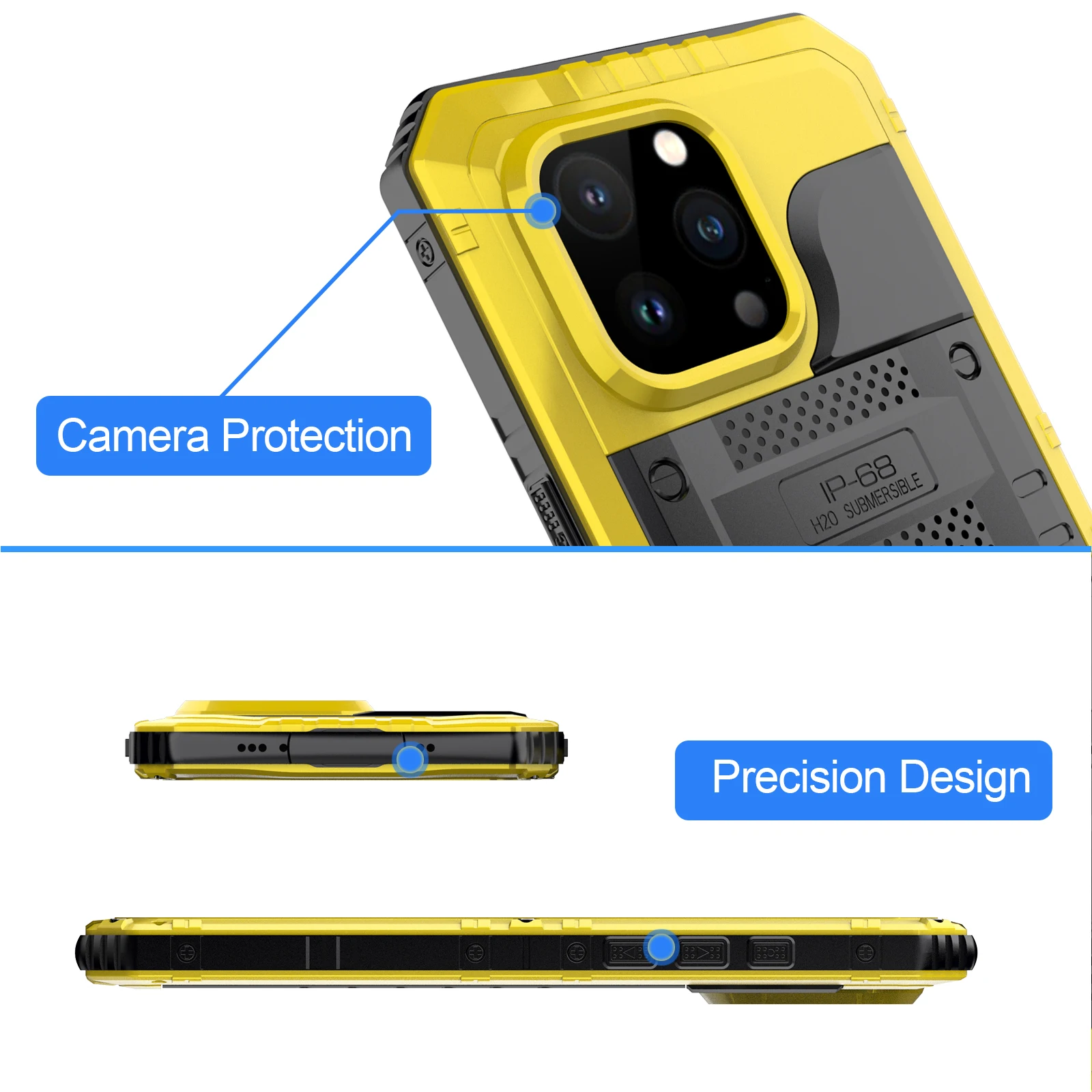 Armor 360 Heavy Duty Metal Protection Case lP68 Waterproof Shockproof Cover for Apple iPhone 15 Pro Max Plus