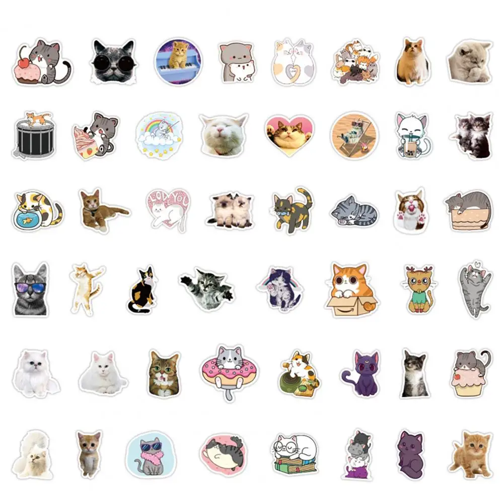 100Pcs/Bag Suitcase Sticker Vivid PVC Waterproof Notebook Journal Cat Sticker for Teens  Animal-Sticker  Graffiti Sticker