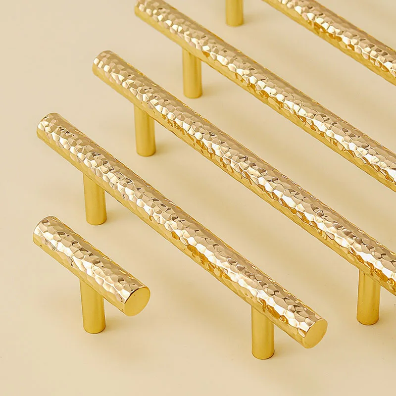 

Electroplated Hammered Brass Cabinet Handle Shiny Gold Wardrobe Knobs Drawer Dresser Pulls Furniture T Bar Door Hardware