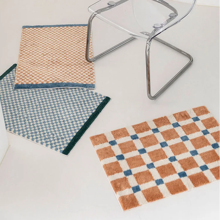 

Grids Bedside Rug Soft Fluffy Plush Bedroom Window Mat Carpet Area Floor Pad Doormat Aesthetic Home Girls Room Decor