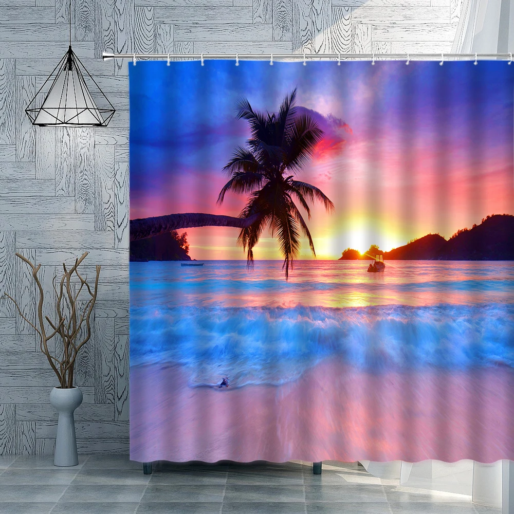 

Занавеска для душа с принтом Морского Пейзажа в сумерках и коврик для ванной, противоскользящий декор для ванной комнаты, набор из 3 предметов, поддельный ковер для туалета