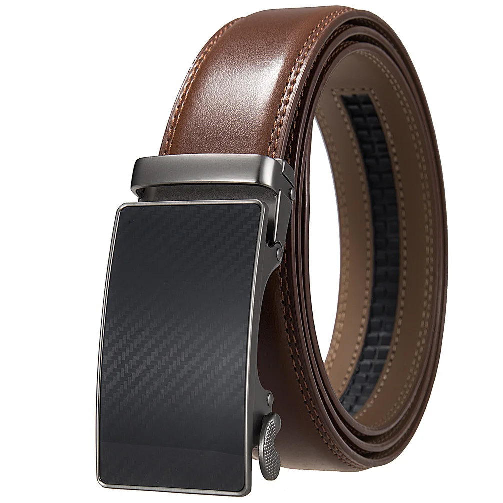 Мужской ремень из натуральной кожи с автоматической металлической пряжкой