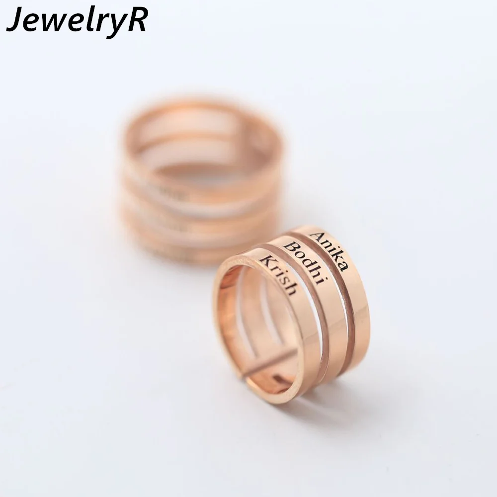 

JewelryR Personality Custom 1-4 Names Ring Open Adjustable Gold Color Stainless Steel Unisex Family Jewelry Anniversary Gift