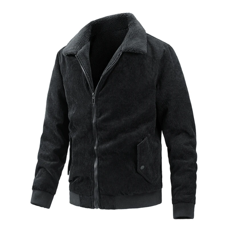 Men's Corduroy Double Face Jacket Men Casual Turn-down Collar Solid Color Warm Fashion Parkas Streetwear Warm Coats
