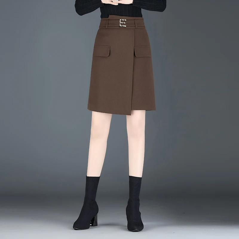 Женская осенне-зимняя кофейная/черная юбка трапециевидной формы модная женская
