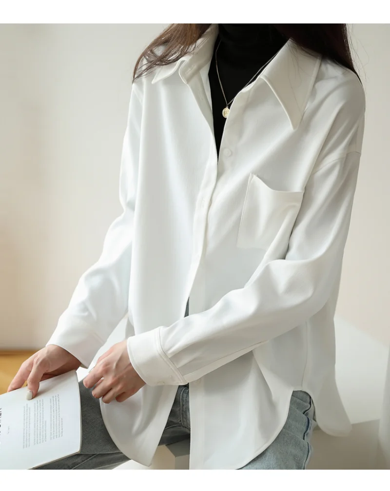Белая блузка-рубашка большого размера осенняя свободная Модная хлопковая