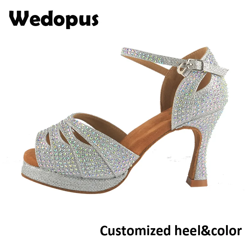 Wedopus/женские блестящие туфли для бальных танцев на индивидуальном каблуке