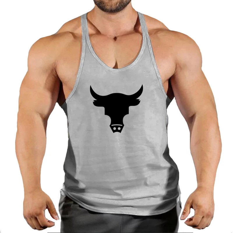 

New Hot Sale Mens Bull's Printed Tank Top Breathable Cool Vest Running Shirt Cotton Tees Bodybuilding Singlet Fitness Sleeveless