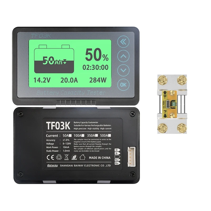 

TF03K Coulomb Meter Touring Car Battery Level Indicator Voltmeter Amperemeter 12V 24V Capacity Detector 8-120V 500A